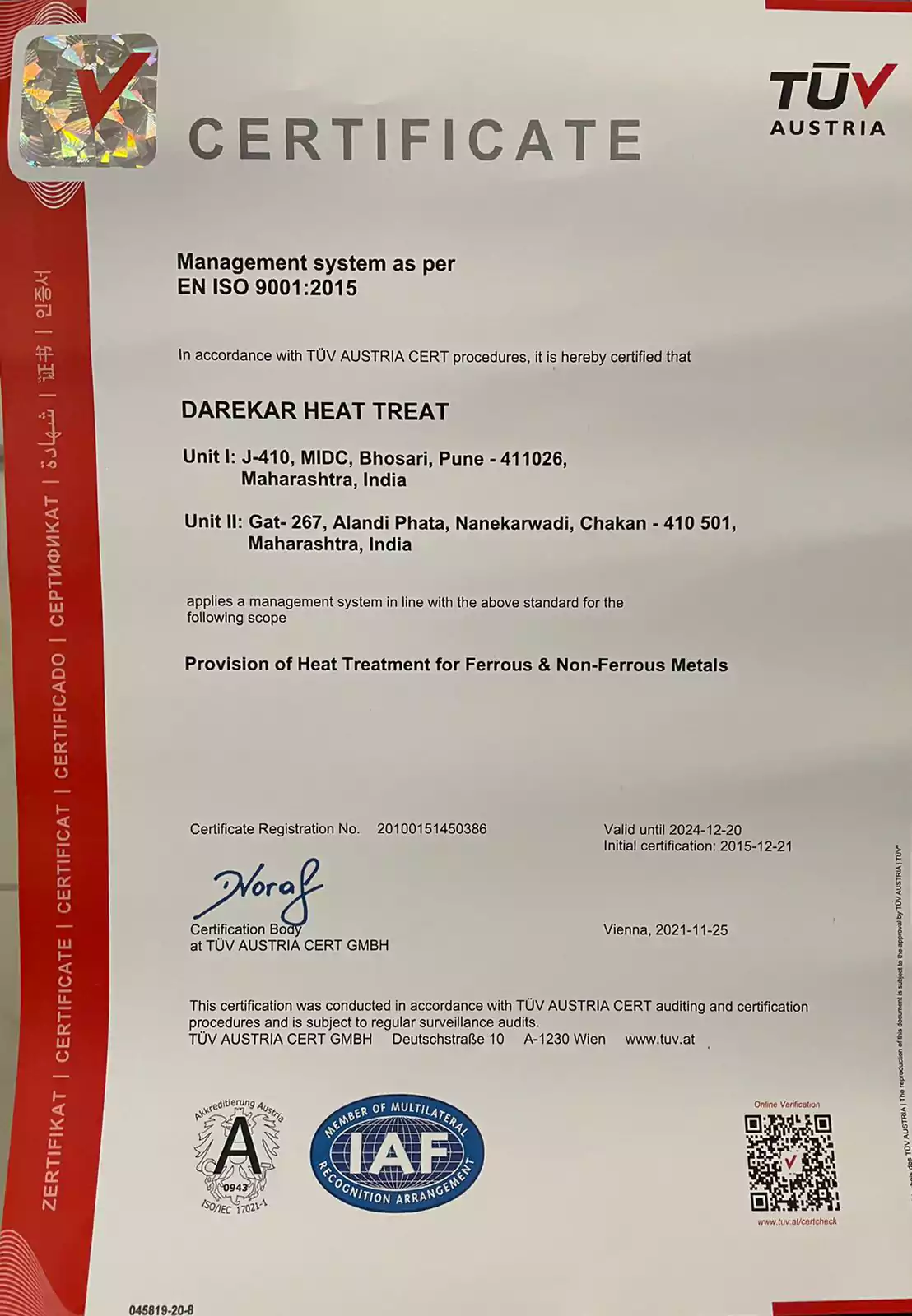 ISO 9001:2015 Certificate